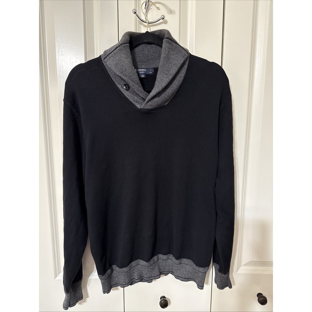 Men's Cremieux Classics Black And Gray Shawl Collar Sweater Sz Medium